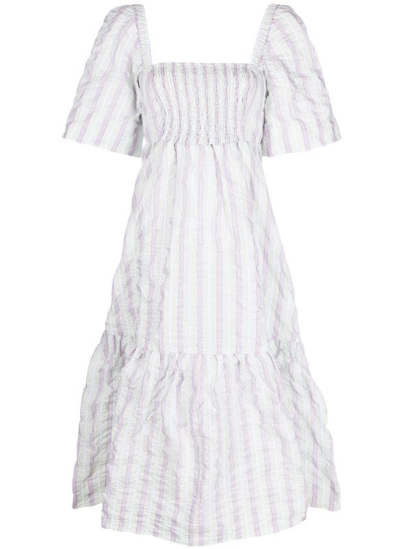 Stripe Seersucker Ruffle Midi Dress