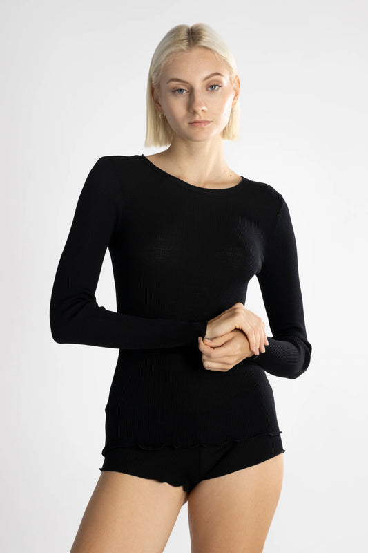 Long Sleeve Wool Silk Rib