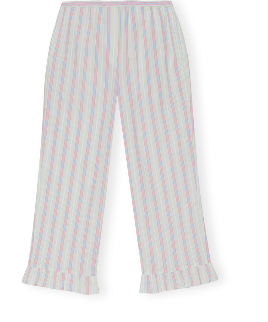 Stripe Seersucker Elasticated Mid Waist Pants