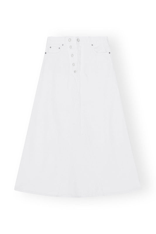 White Denim Double Fly Maxi Skirt